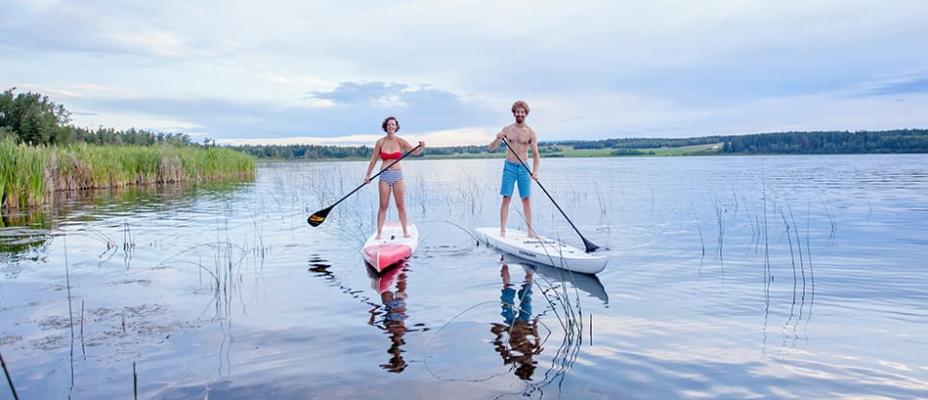 Paddleboarding on lake